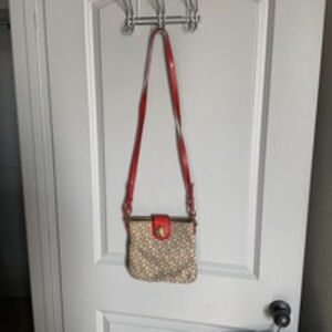 Women's DKNY Beige & Red Small Crossbody Bag